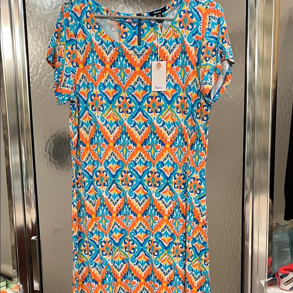 Hatley Orange and Blue Geometric Midi Dress